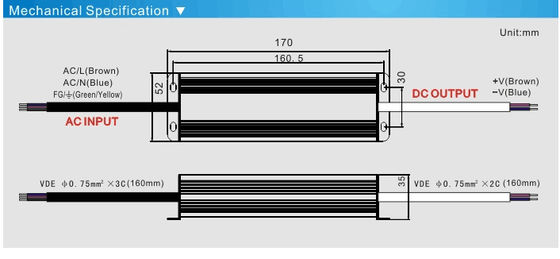 Su geçirmez IP67 LED Çizgi Işık Transformör Güç kaynağı 12v 60w